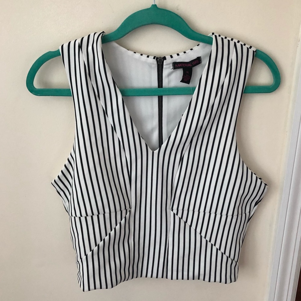 Black and White Stripe V Neck Tank Crop Top | Material Girl Cloud Dancer Top